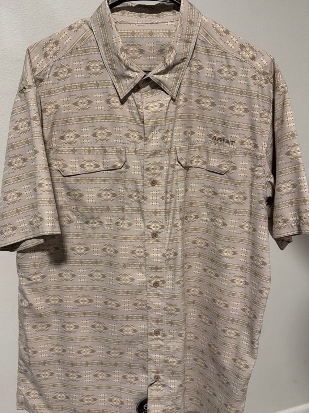 Ariat Beige and Tan Short-Sleeve Patterned Button-Down Shirt